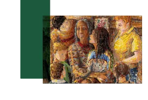 Drawn art of indigenous people in a flowing style