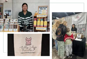 Lily showing off her pencil stamping business