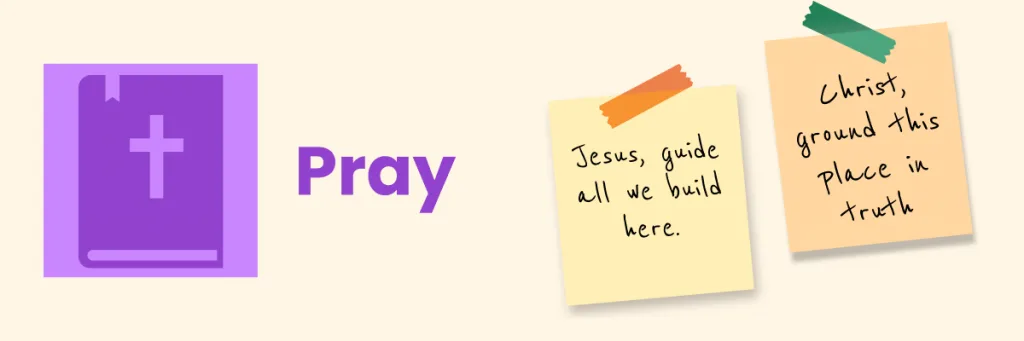 an image of sticky notes and purple text stating 'pray'